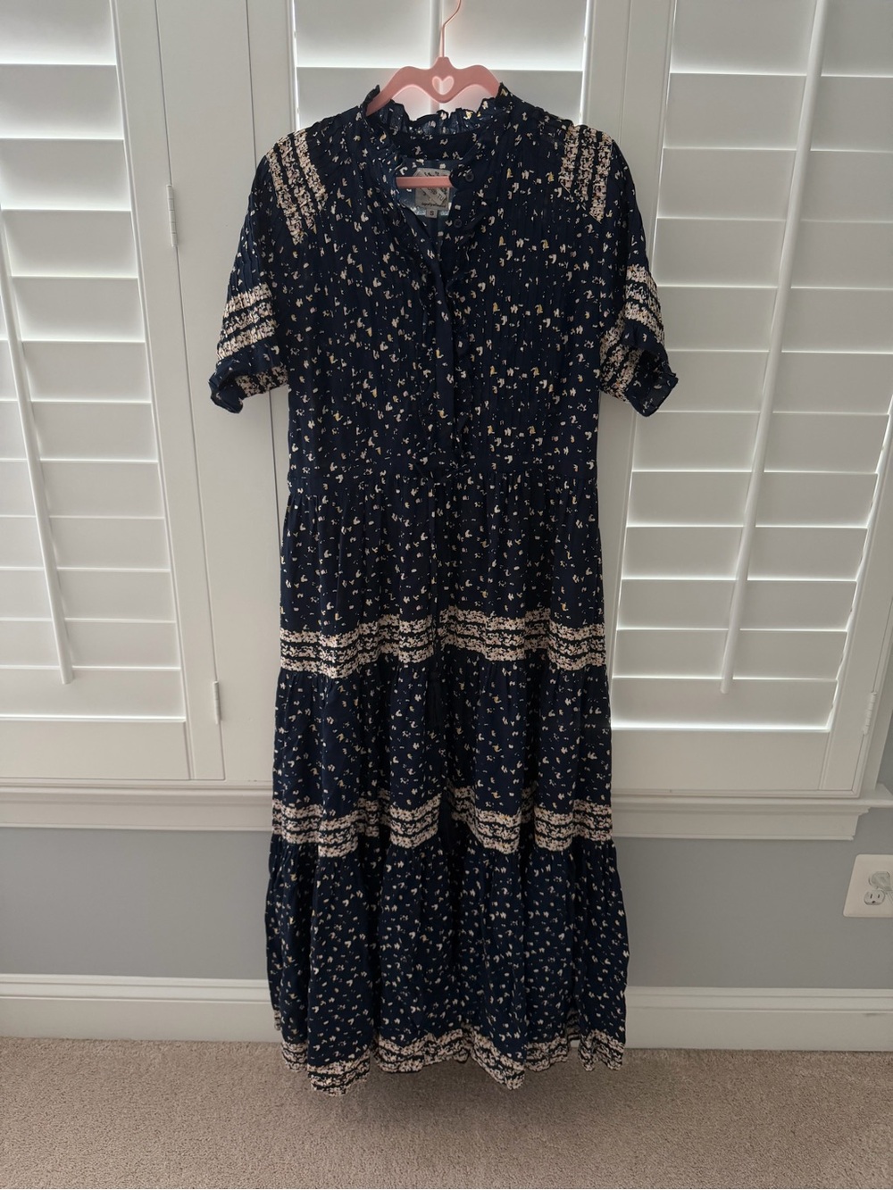 Free People Navy and Cream Floral Tiered Maxi Dress